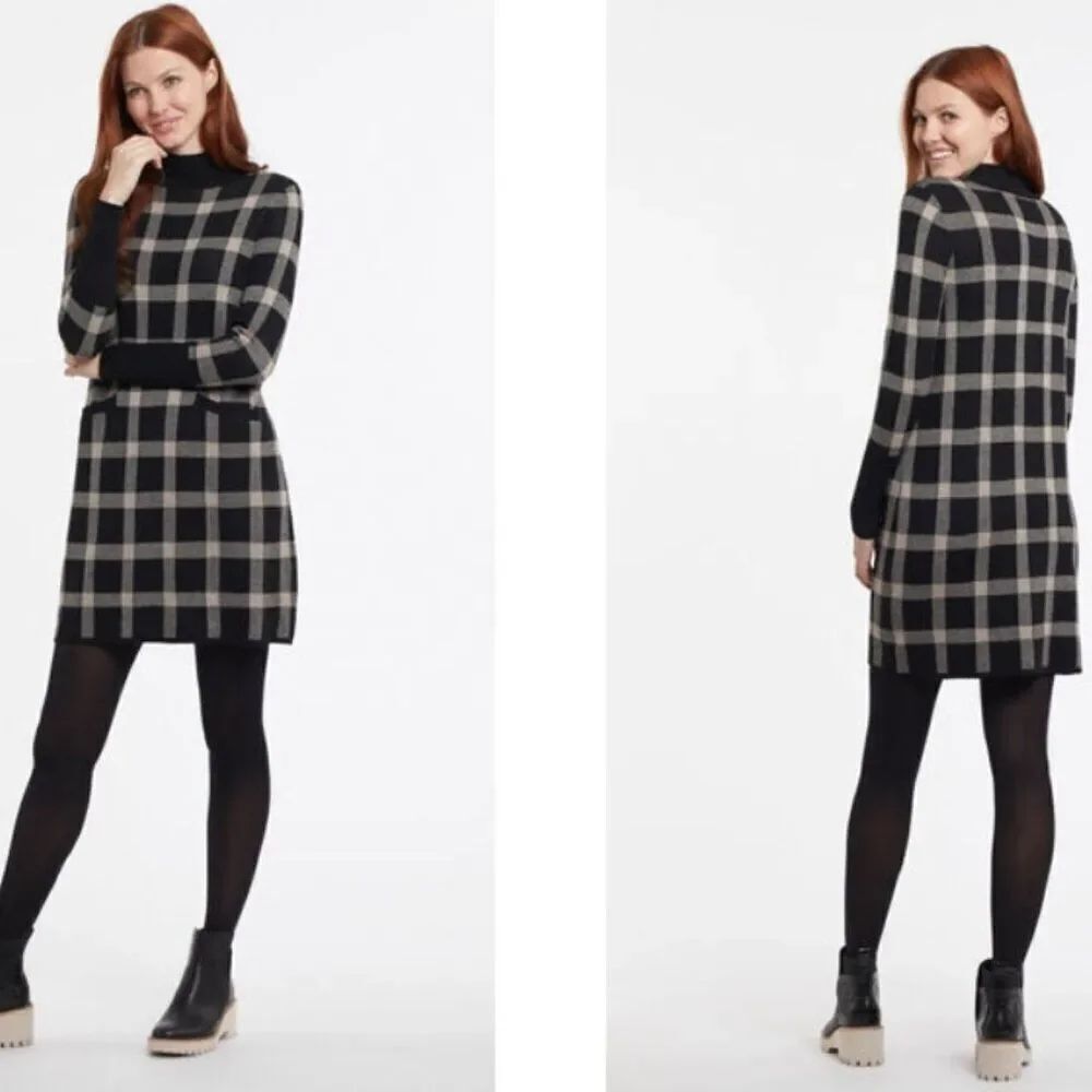 Tribal Checkered Turtleneck Sweater Mini Dress in Size L